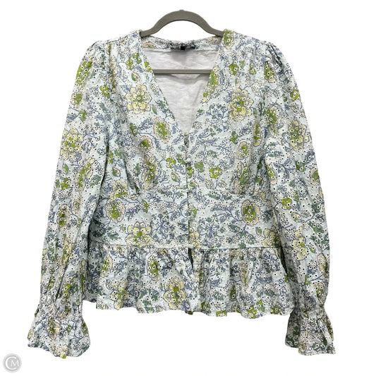 Top Long Sleeve By 7 For All Mankind In Blue & Green, Size: L