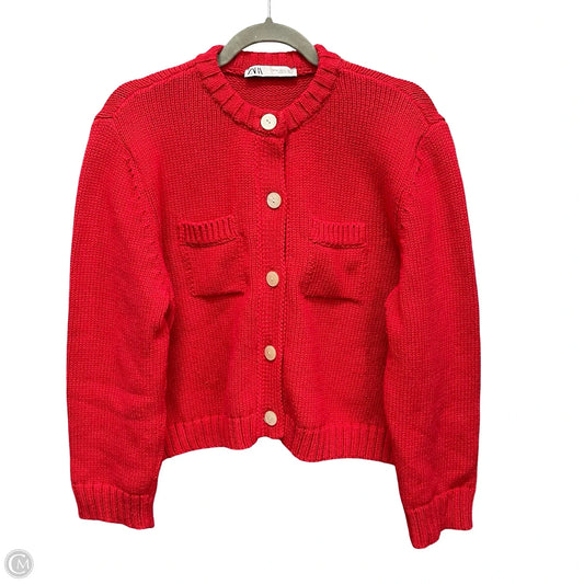 Sweater Cardigan By Zara In Red, Size: Xl