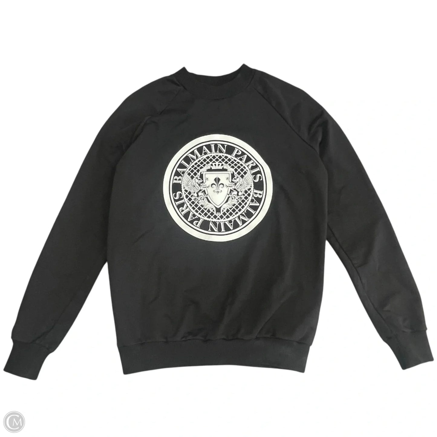 Sweatshirt Luxury Designer By Balmain In Black & White, Size: S
