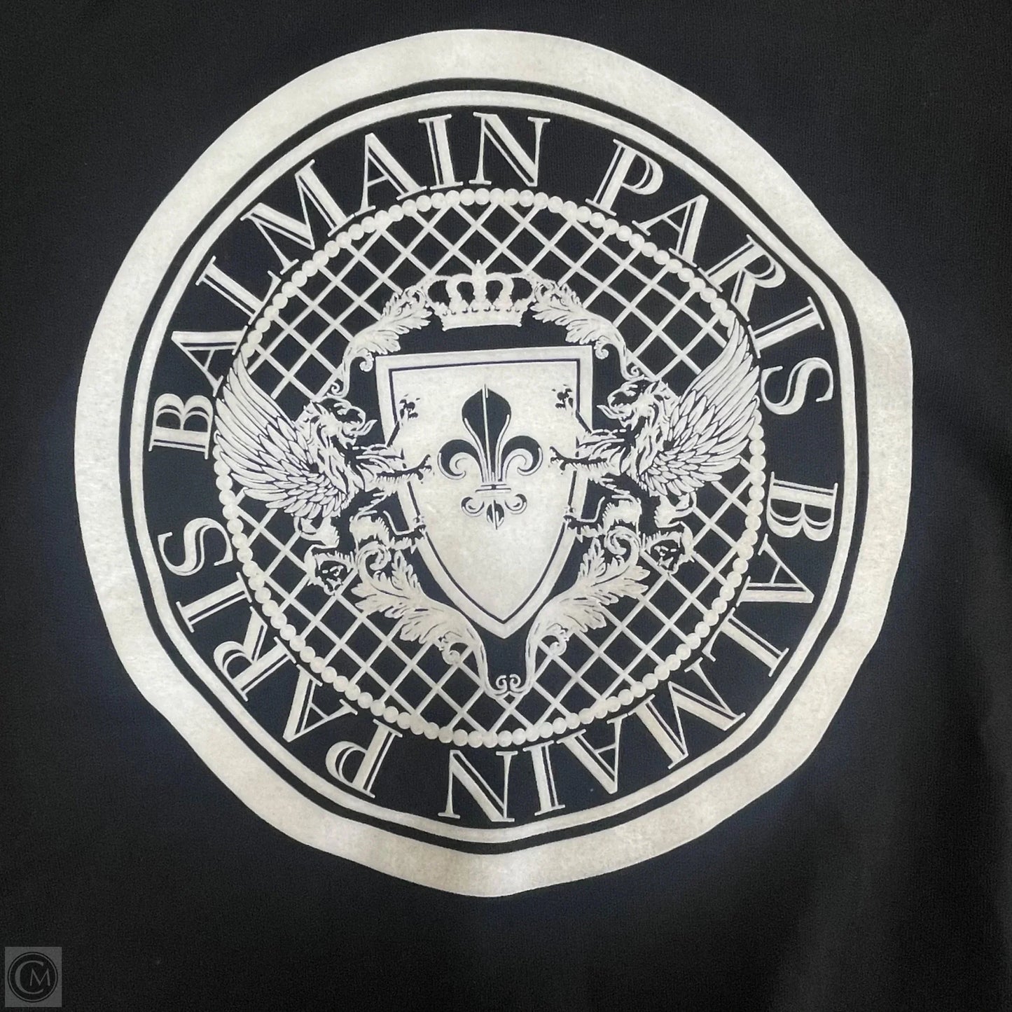 Sweatshirt Luxury Designer By Balmain In Black & White, Size: S