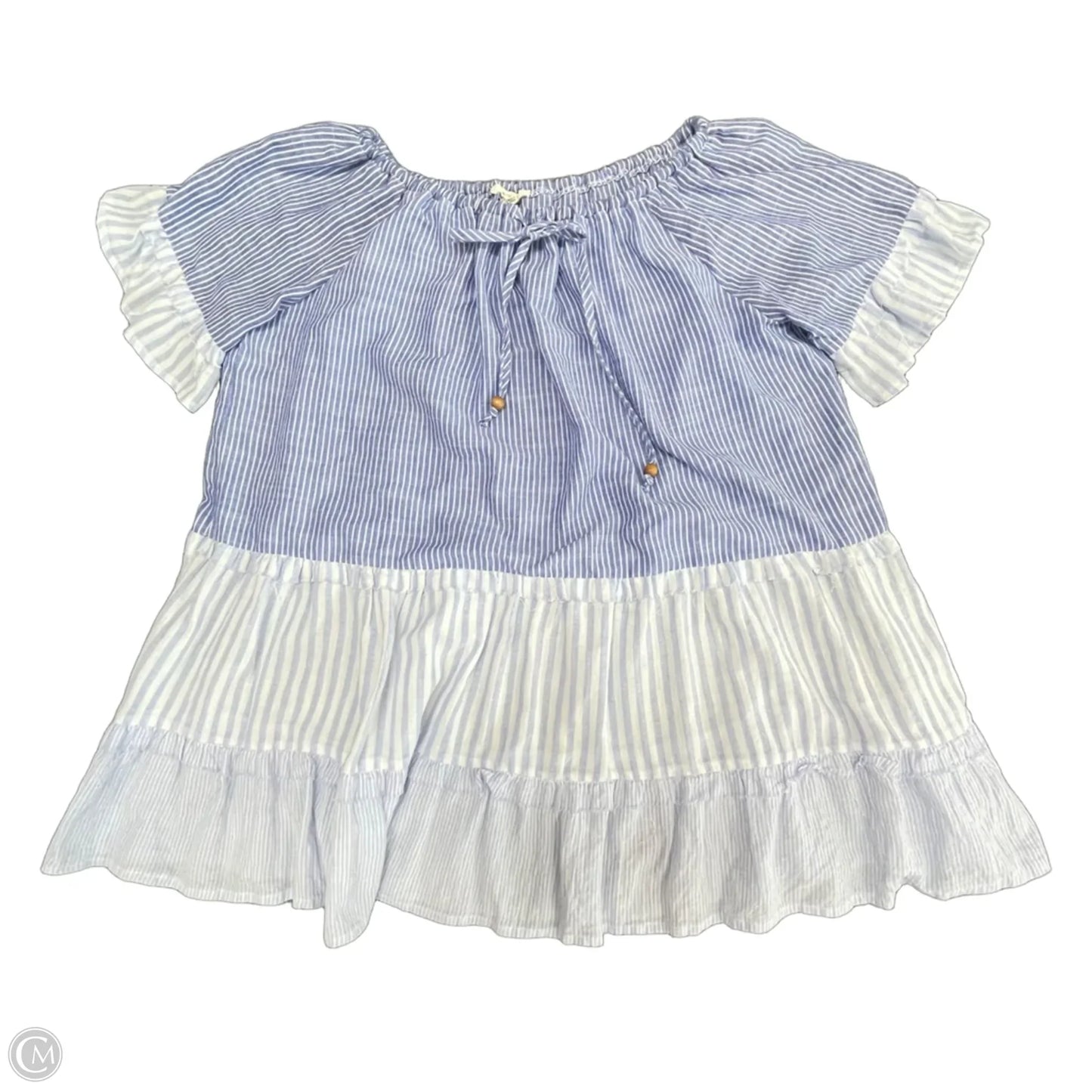 Top Short Sleeve By Easel In Blue & White, Size: S