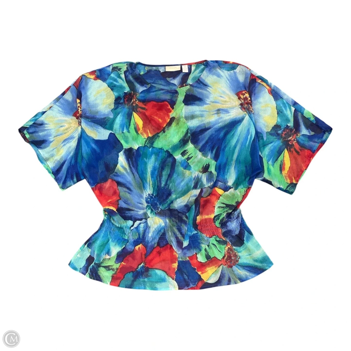 Top Short Sleeve By Chicos In Blue & Red, Size: Xl