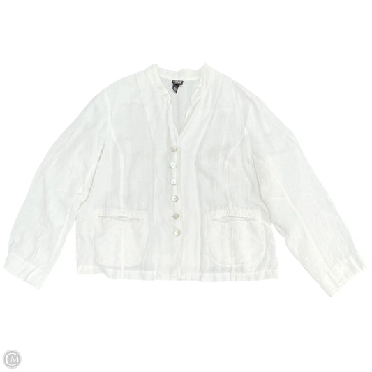 Jacket Shirt By Eileen Fisher In White, Size: 1x