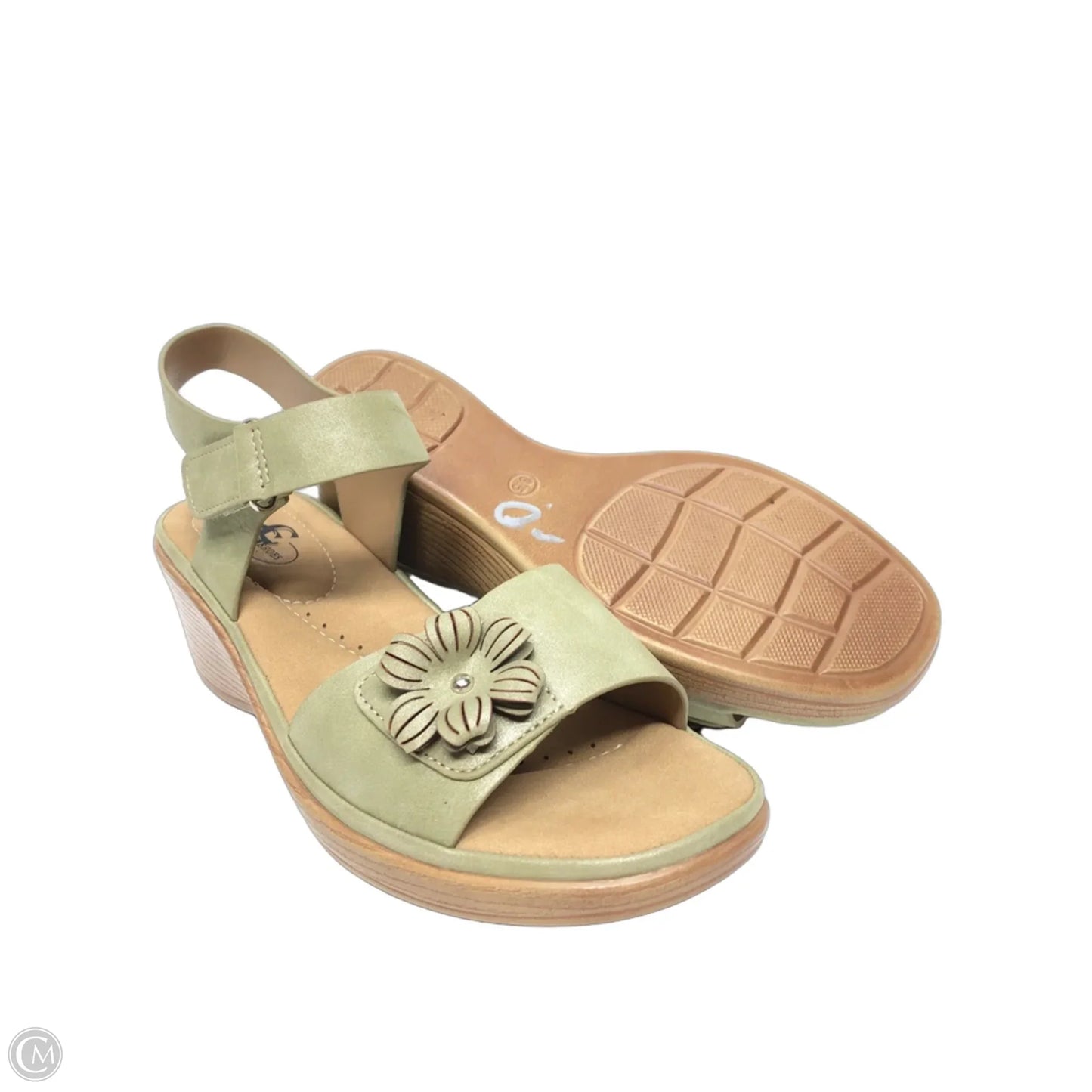 Sandals Heels Wedge By Cmf In Green, Size: 8.5