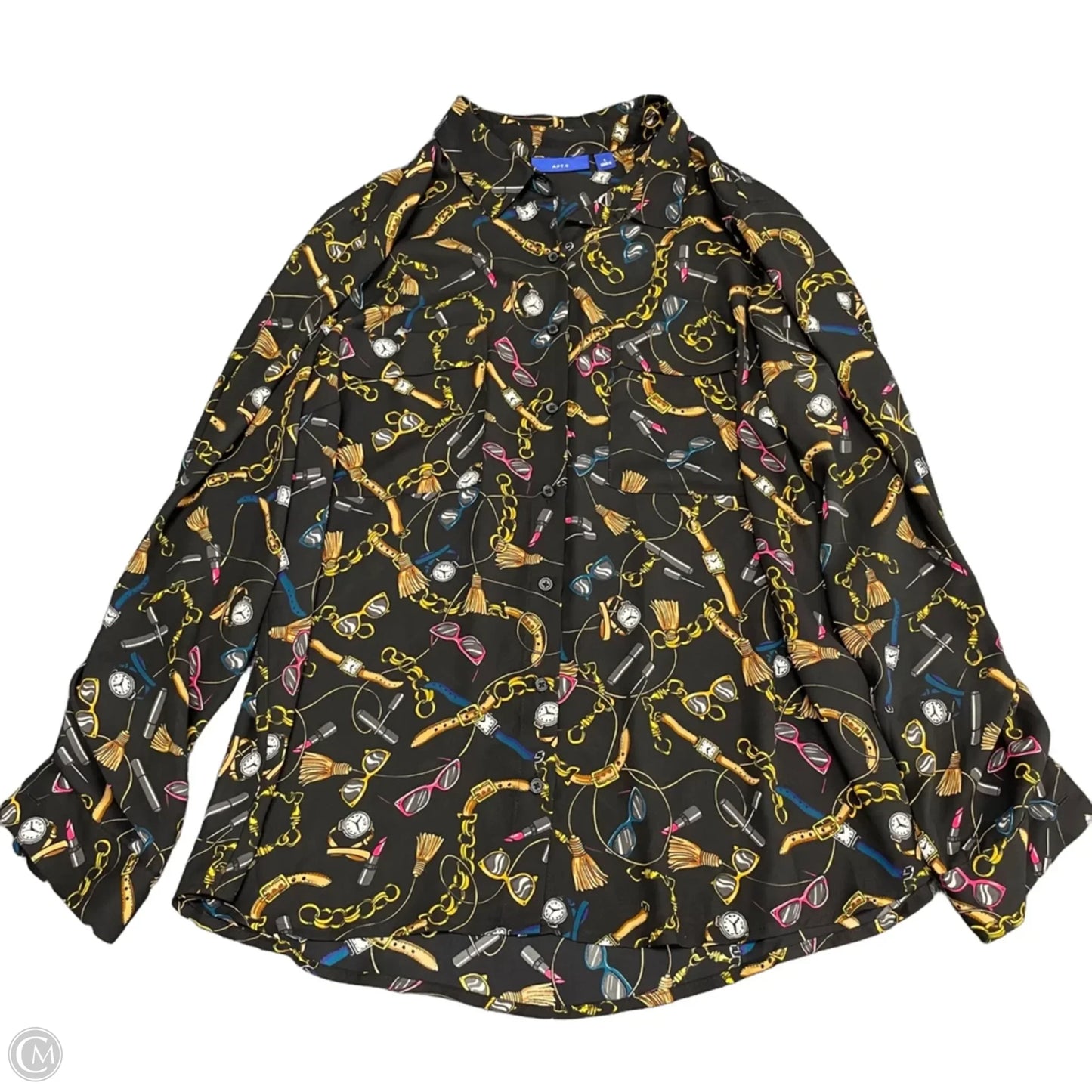 Blouse Long Sleeve By Apt 9 In Black & Gold, Size: L