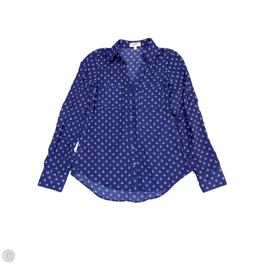 Blouse Long Sleeve By Express In Blue & White, Size: Xs
