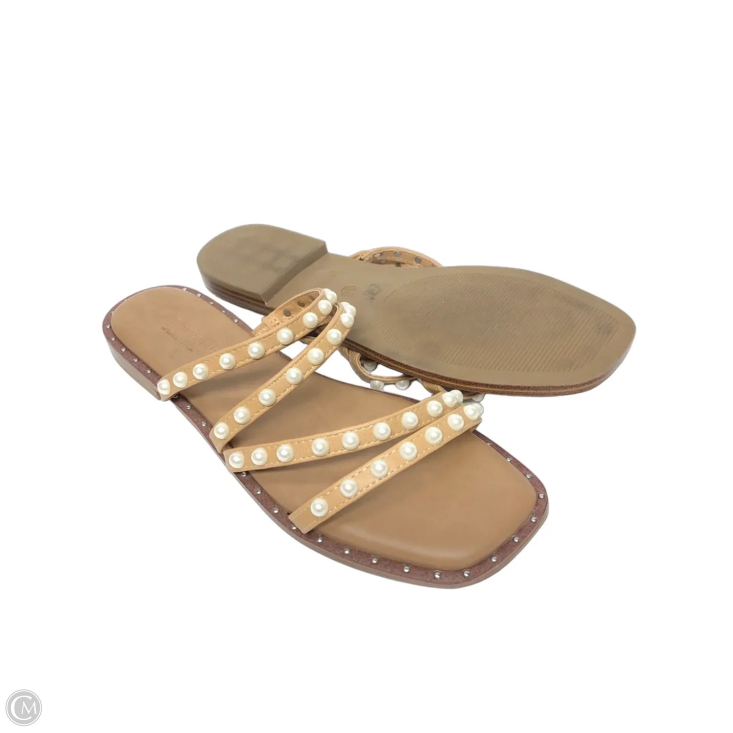Sandals Flats By Cushionaire In Brown & White, Size: 8.5