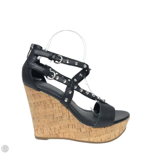 Sandals Heels Wedge By Marc Fisher In Black & Silver, Size: 7