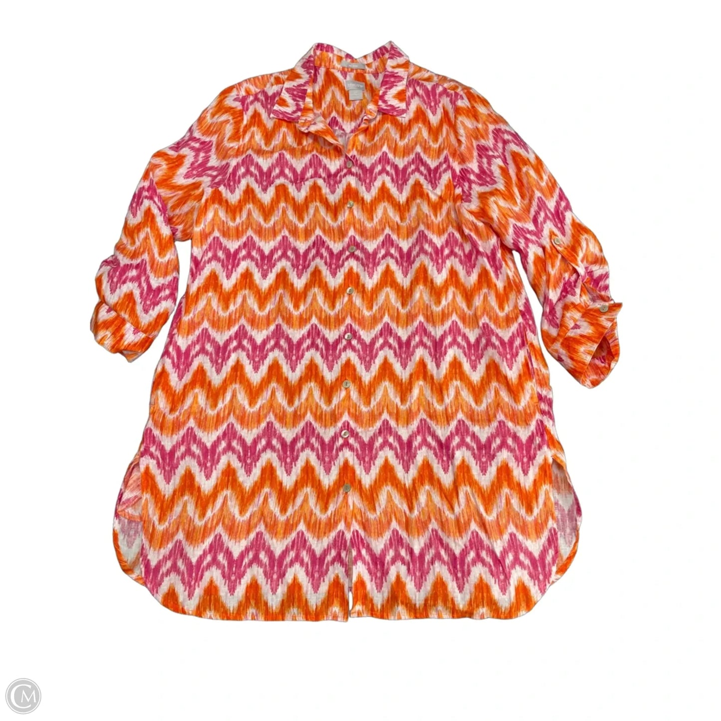 Tunic Long Sleeve By Chicos In Orange & Pink, Size: Xl