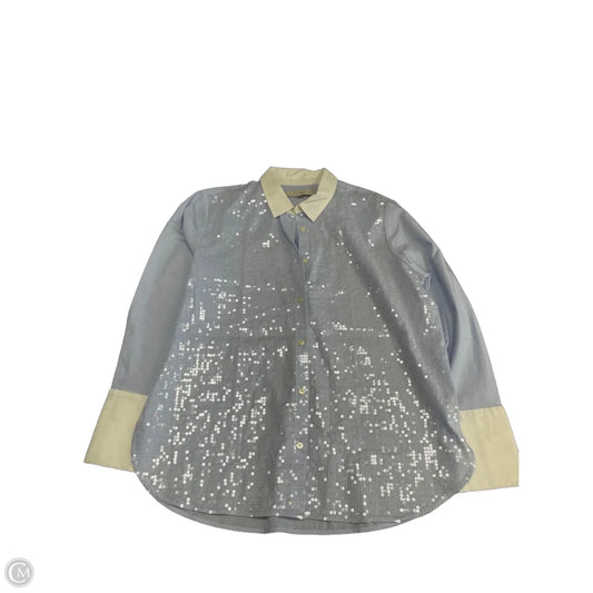 Top Long Sleeve By Loft In Blue & White, Size: L