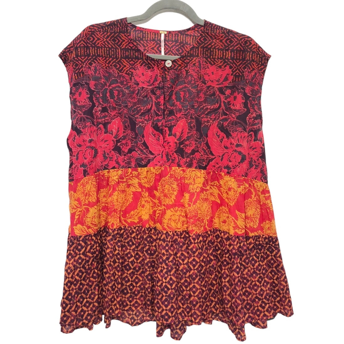 Orange & Red Top Short Sleeve Free People, Size Xs