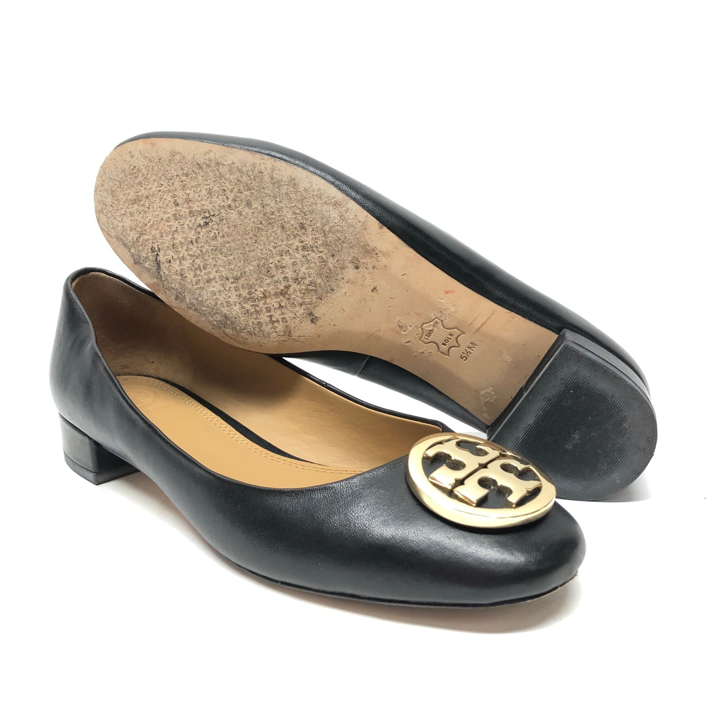 Shoes Designer By Tory Burch In Black & Gold, Size: 5.5