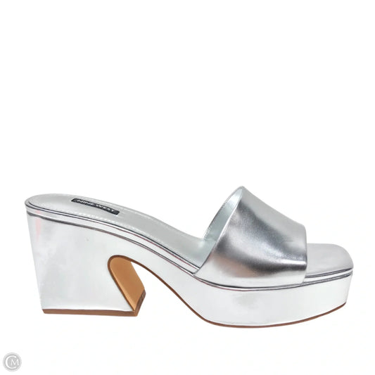 Sandals Heels Block By Nine West In Silver, Size: 12