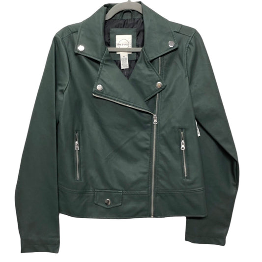 Jacket Moto By Clothes Mentor In Green, Size: M