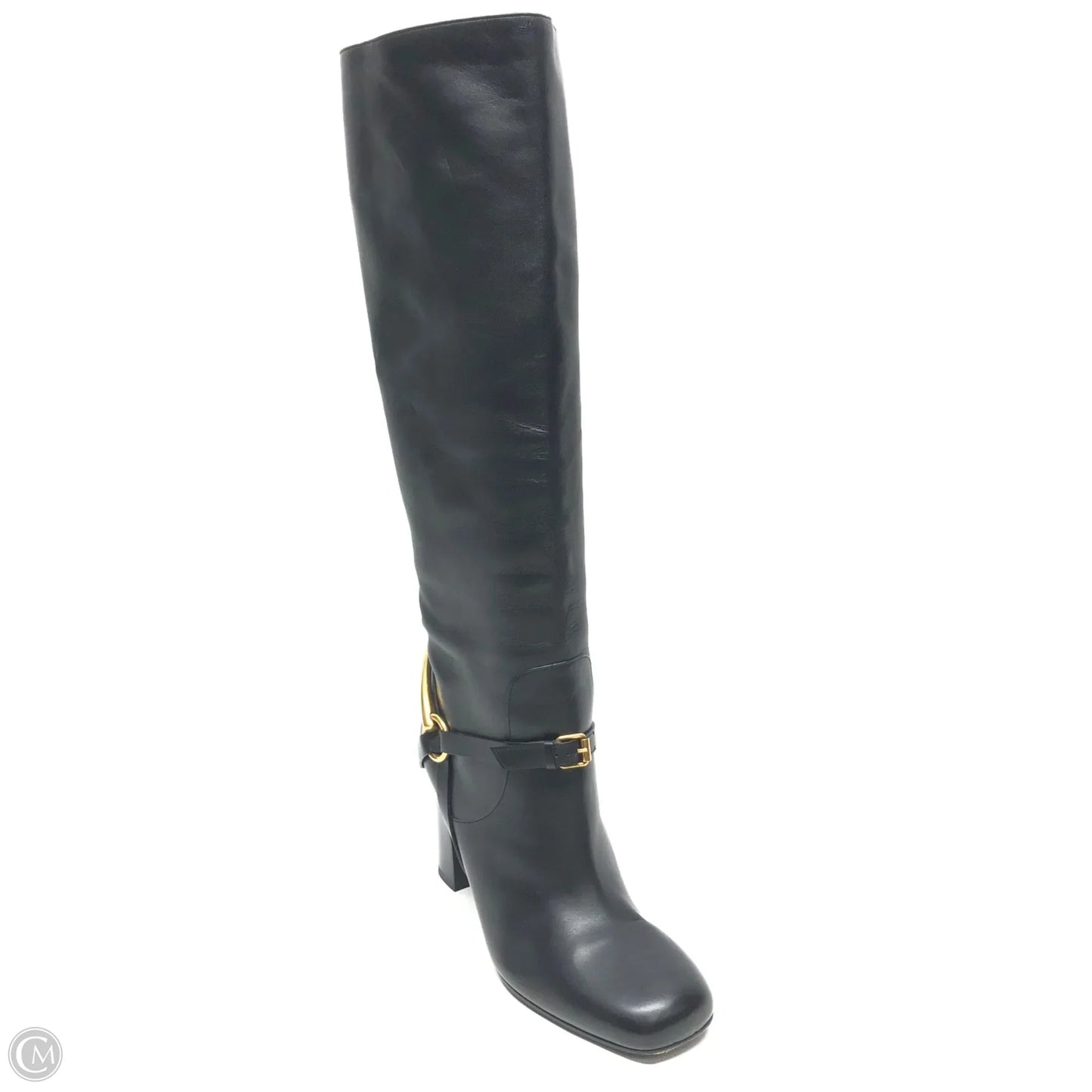 Boots Luxury Designer By Gucci In Black & Gold, Size: 7