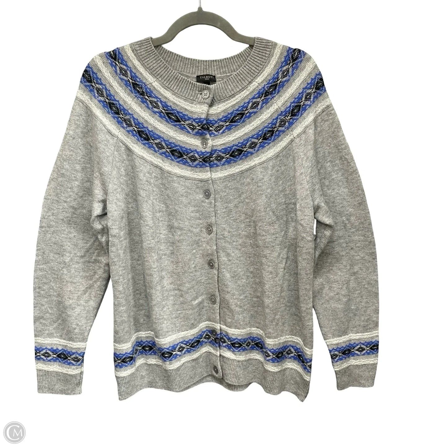 Sweater Cardigan By Talbots In Blue & Grey, Size: 1x