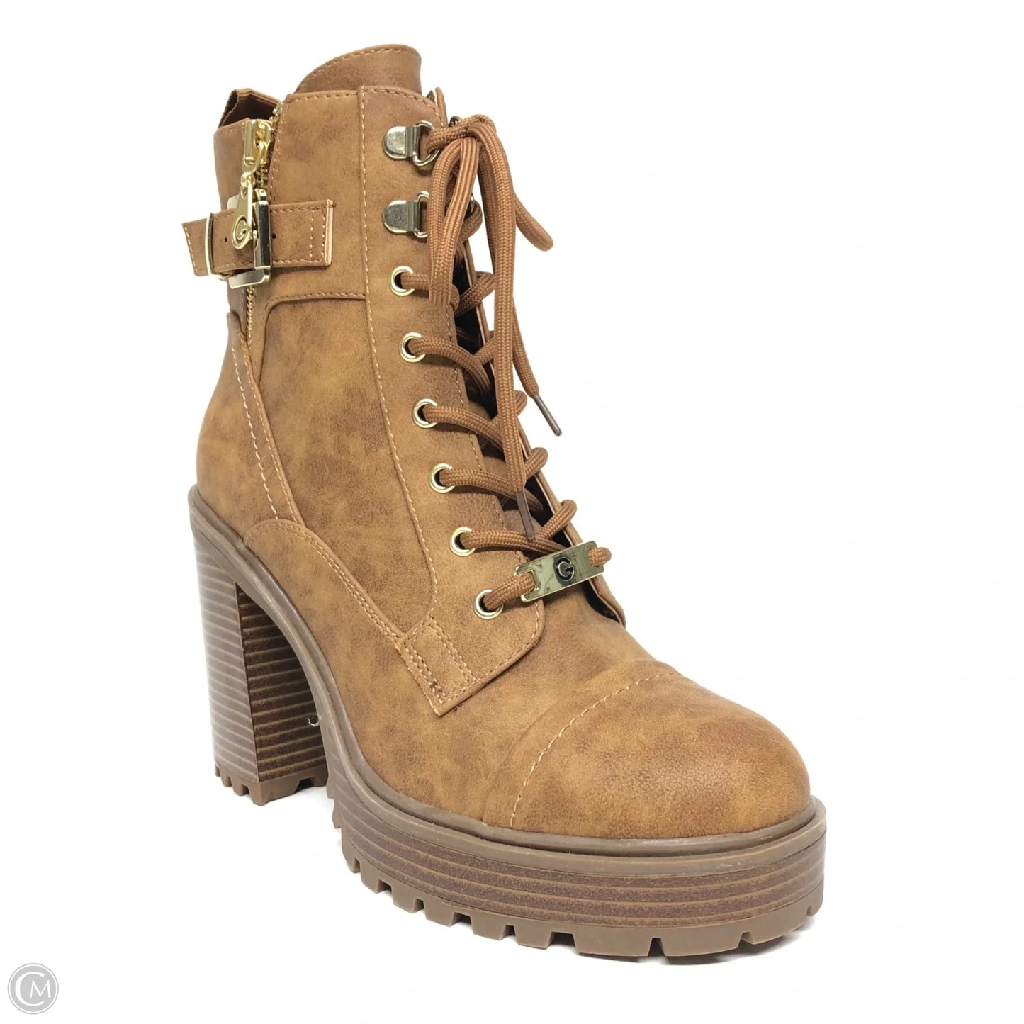 Boots Ankle Heels By Guess In Tan, Size: 7