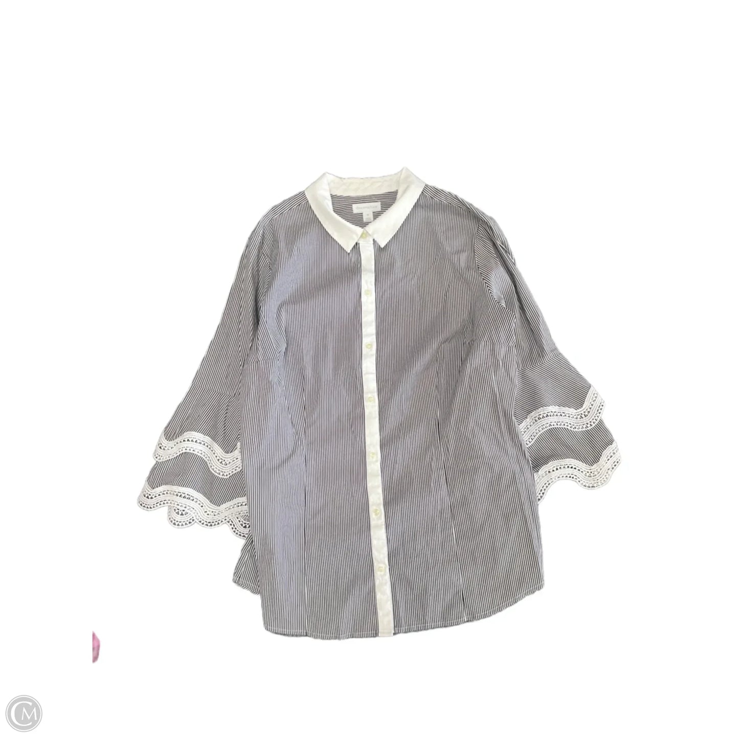 Top 3/4 Sleeve By Charter Club In Black & White, Size: 16