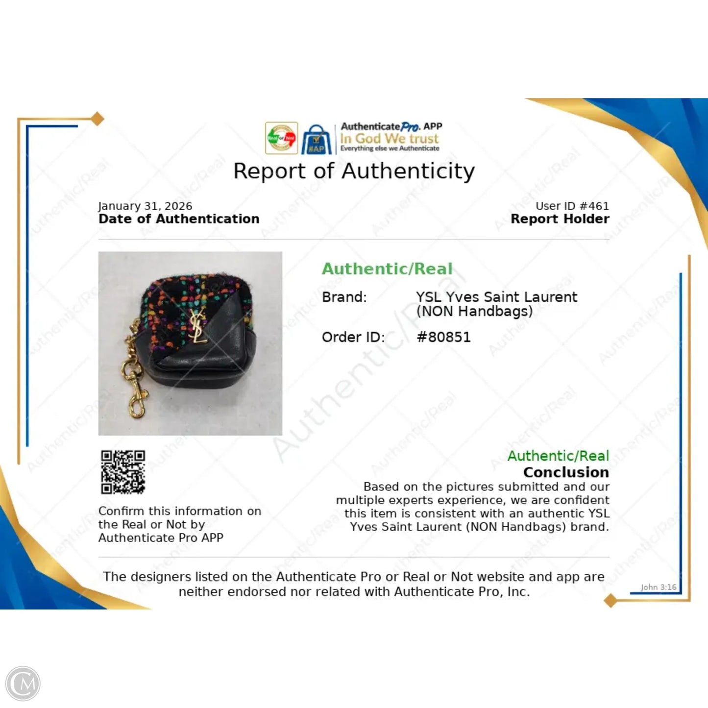 Jamie Cube Charm By Yves Saint Laurent, Size: Small