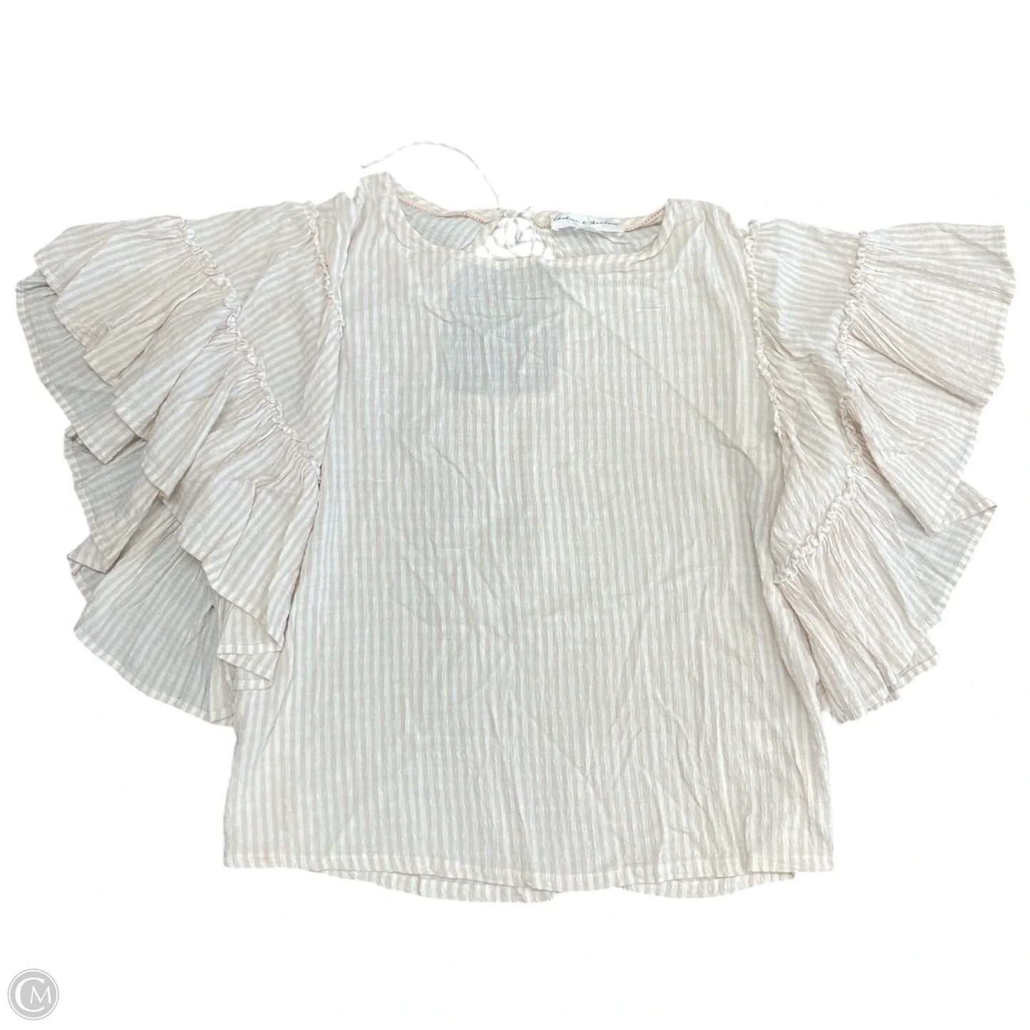 Blouse Short Sleeve By Chelsea And Theodore In Beige, Size: L