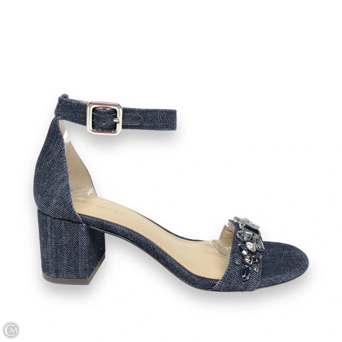 Sandals Heels Block By Ann Taylor In Blue Denim, Size: 5
