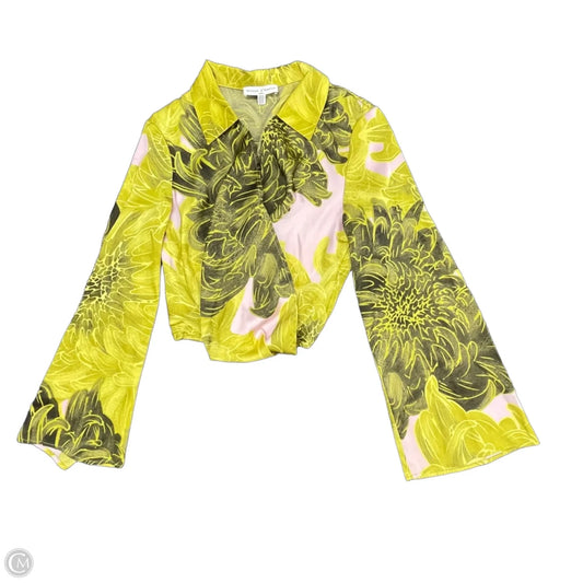 Blouse Long Sleeve By Maison Damelie In Pink & Yellow, Size: Xs