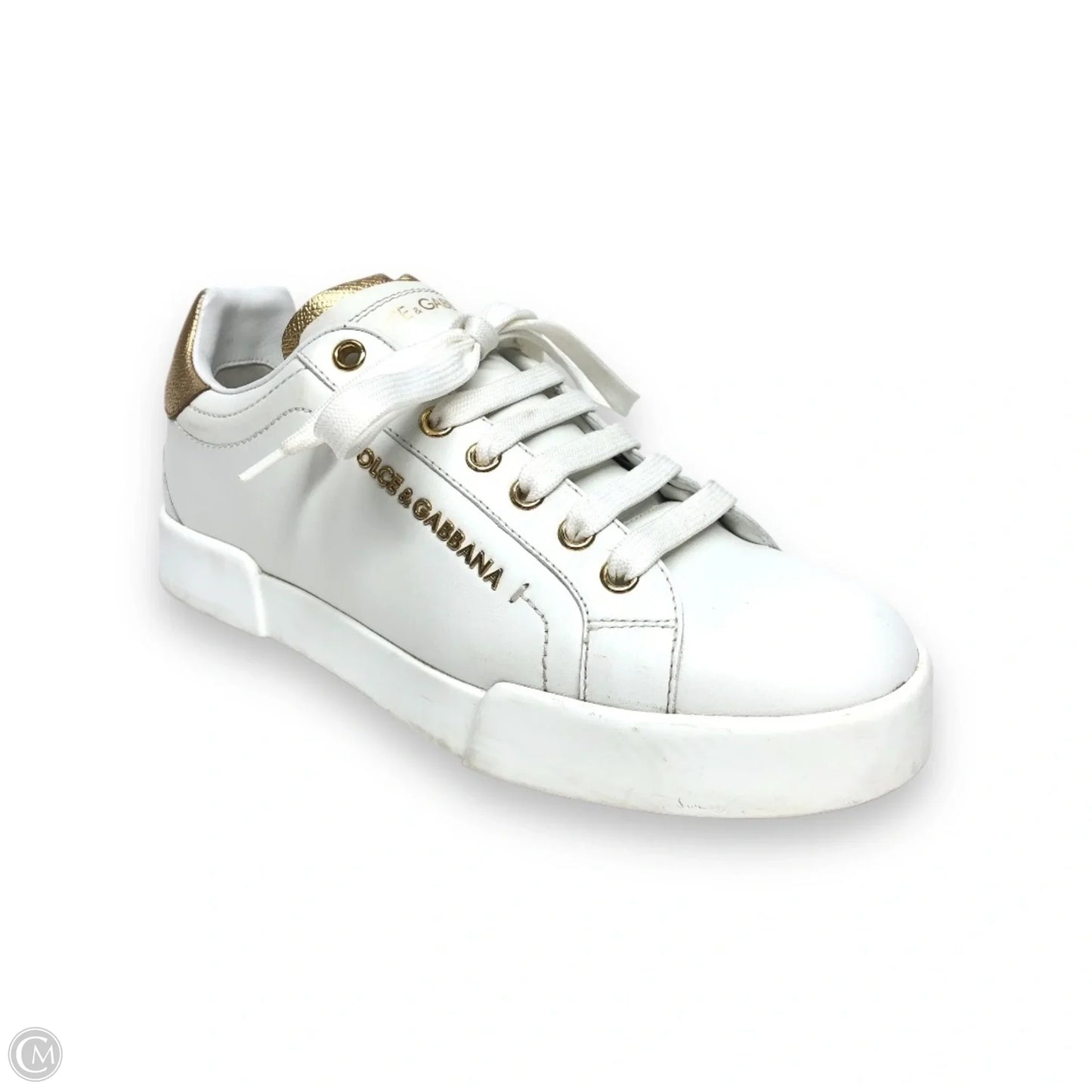 Shoes Luxury Designer By Dolce And Gabbana In Gold & White, Size: 7.5