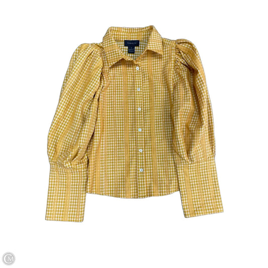 Blouse Long Sleeve By Gracia In White & Yellow, Size: S