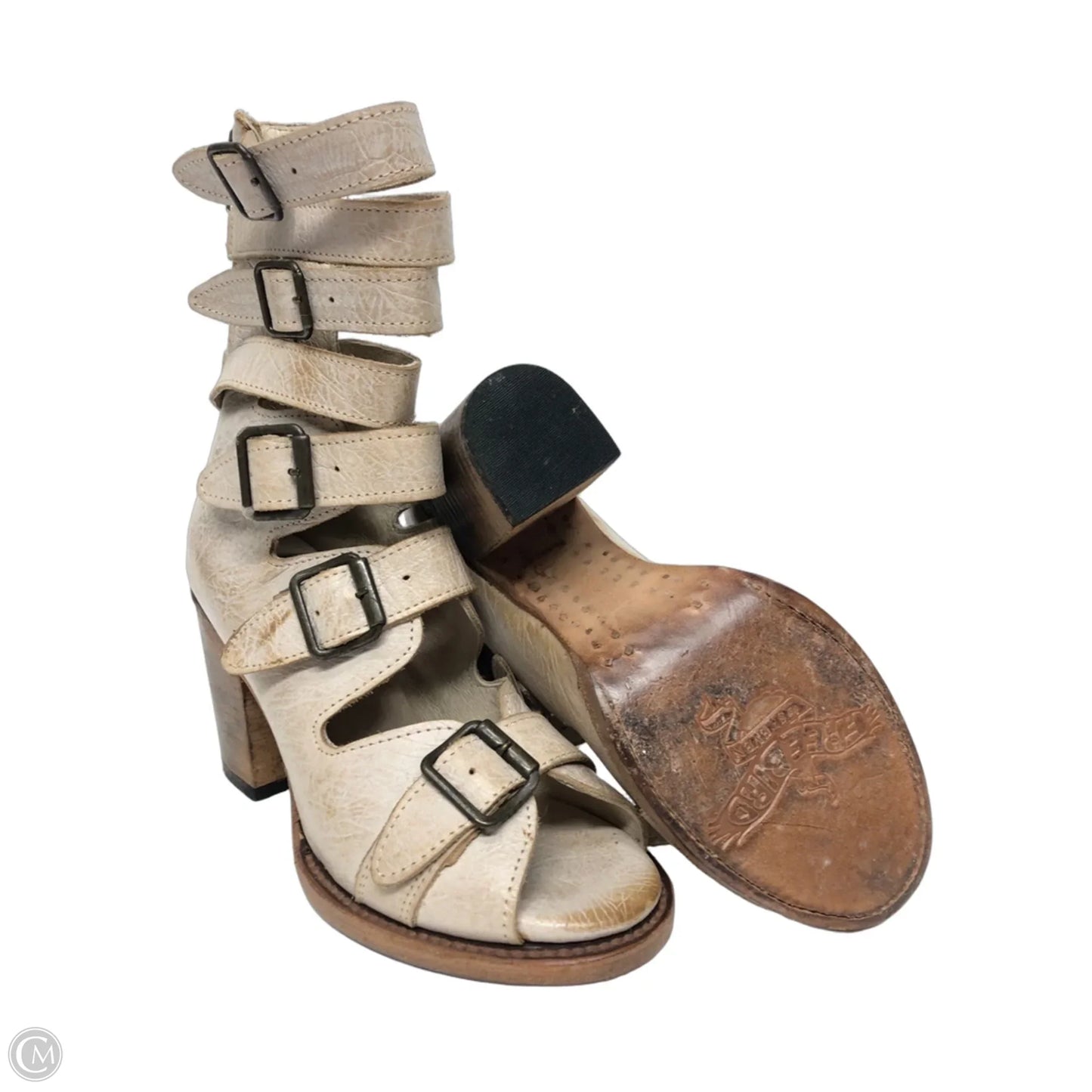 Sandals Heels Block By Freebird In Taupe, Size: 8
