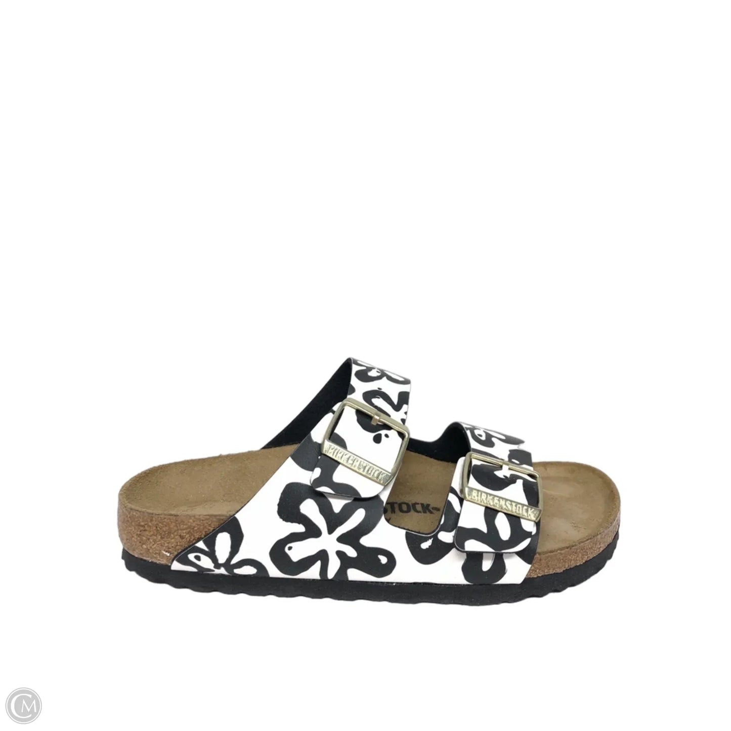 Sandals Flats By Birkenstock In Black & White, Size: 6