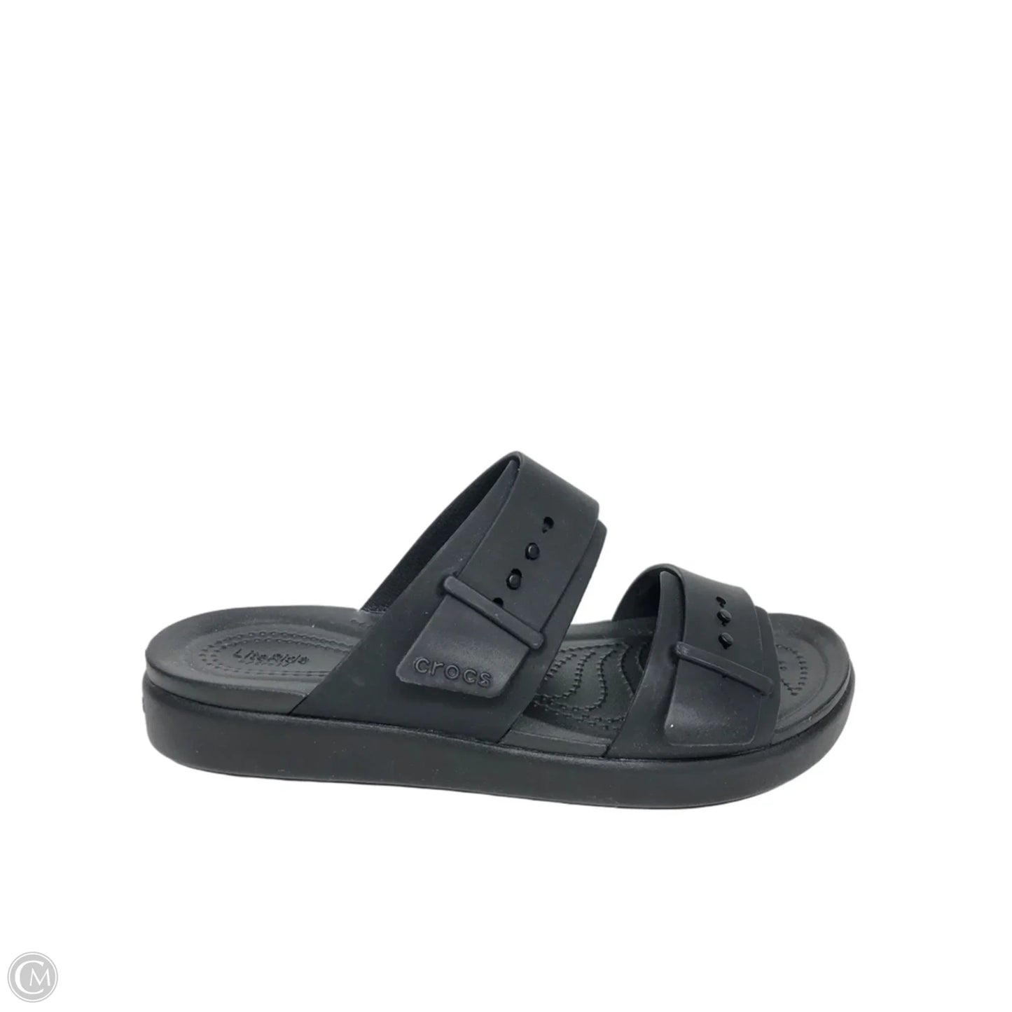 Sandals Flats By Crocs In Black, Size: 7
