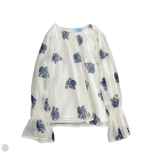 Blouse Long Sleeve By Cece In Blue & White, Size: L