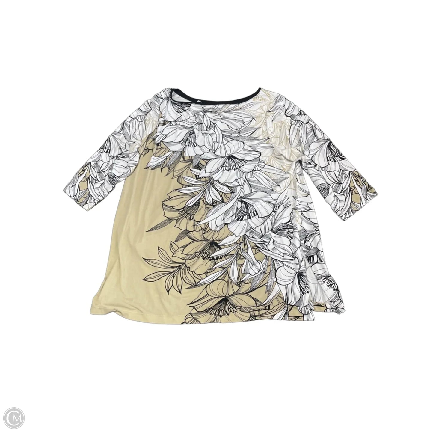 Top 3/4 Sleeve By Susan Graver In Tan & White, Size: 1x