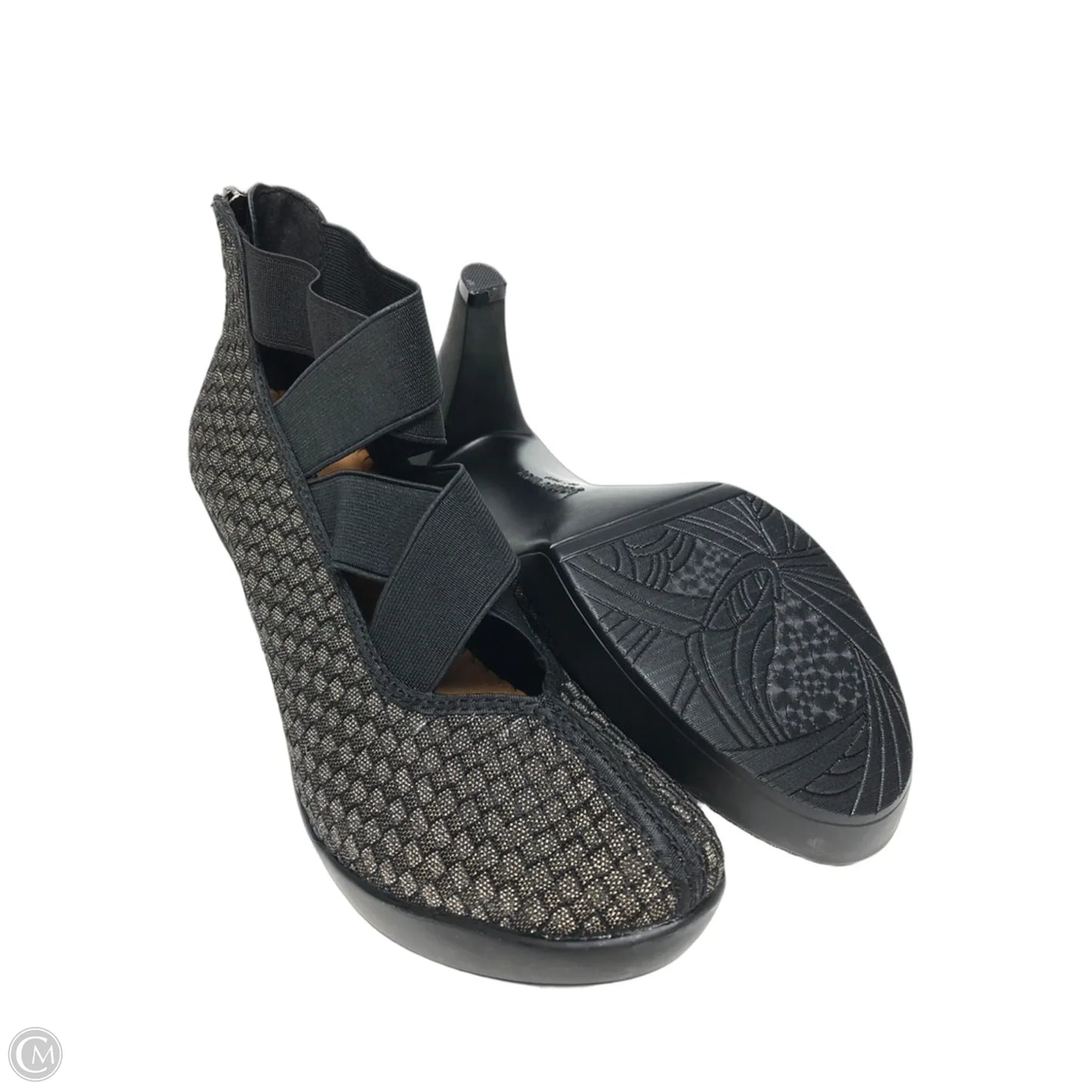 Shoes Heels Platform By Bernie Mev In Black & Gold, Size: 11.5