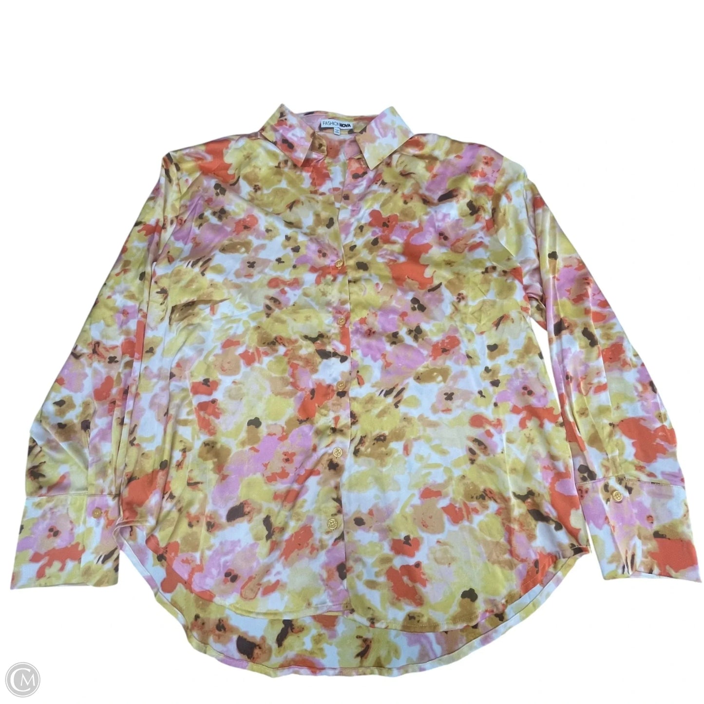 Top Long Sleeve By Fashion Nova In Orange & Yellow, Size: L