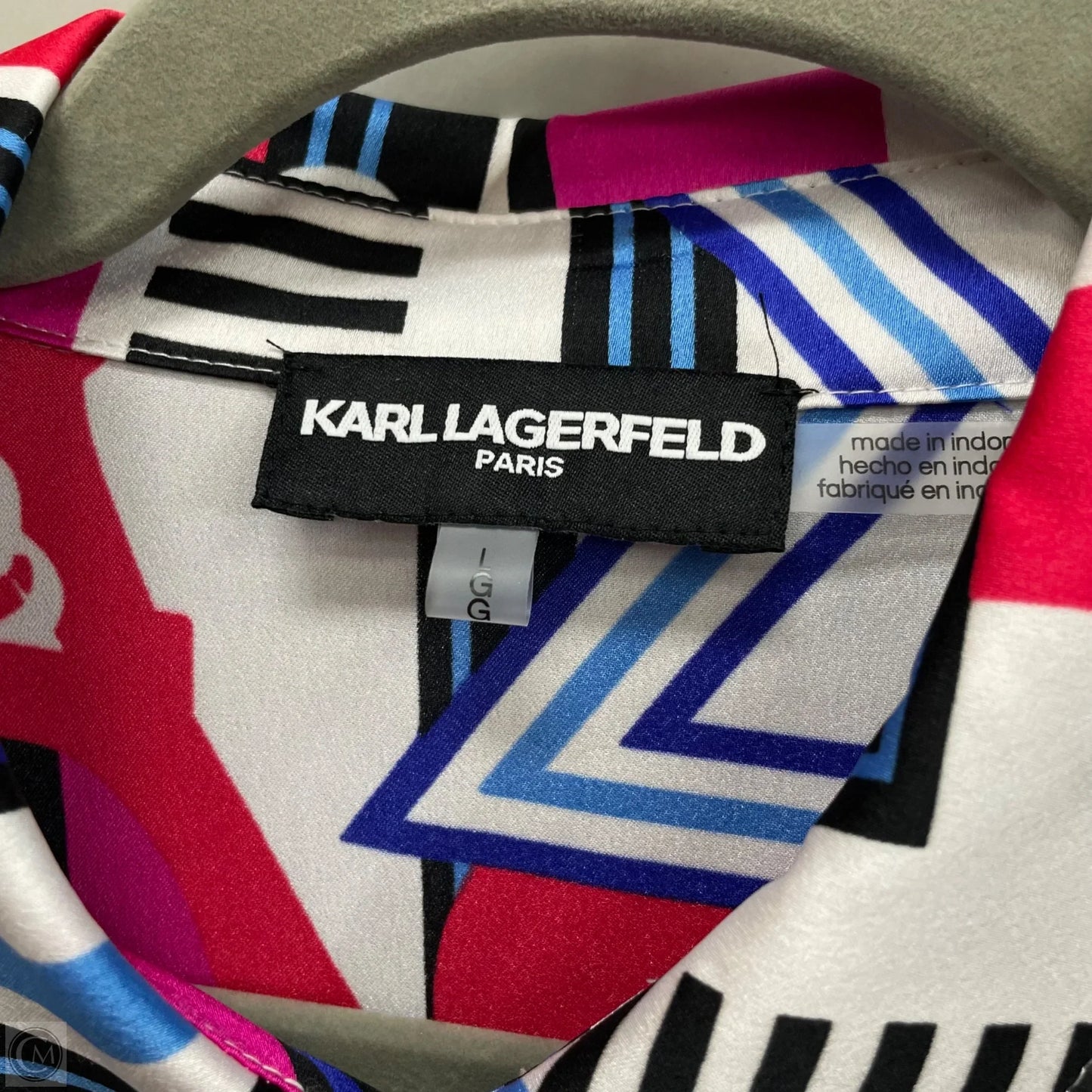 Blouse Designer By Karl Lagerfeld In Blue & Pink, Size: L