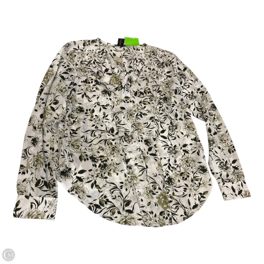 Top Long Sleeve By Ann Taylor In Green & White, Size: Xs