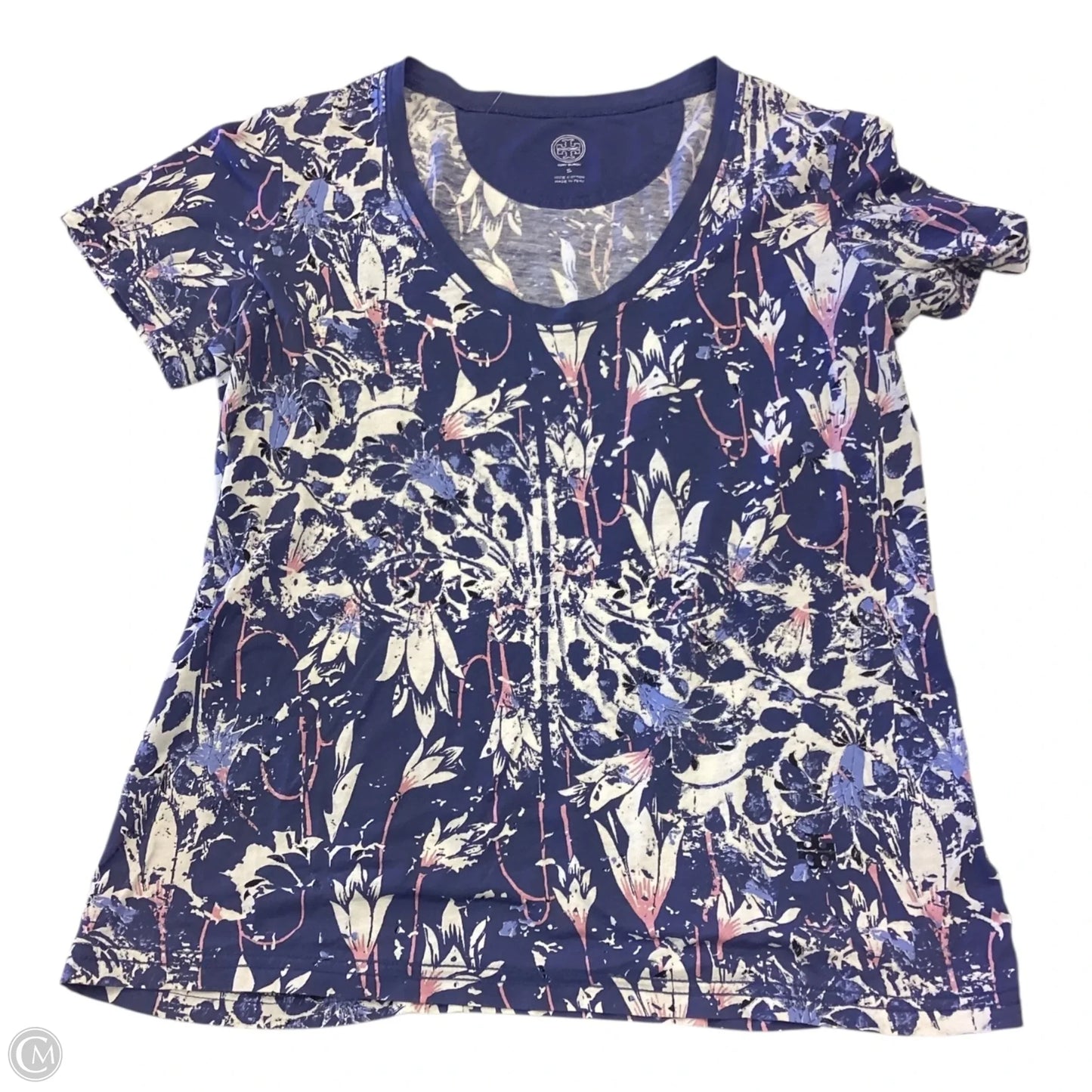 Top Short Sleeve Designer By Tory Burch In Blue & White, Size: S
