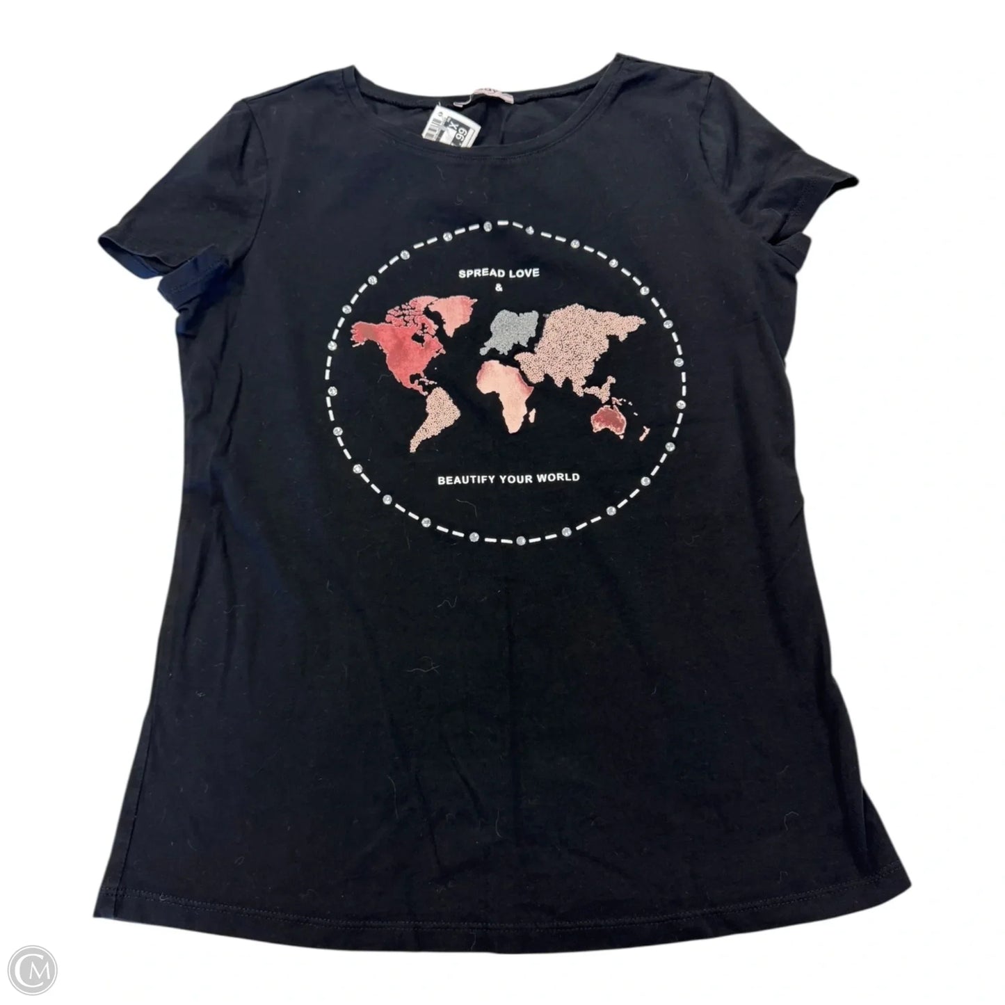 Top Short Sleeve Basic By Clothes Mentor In Black & Pink, Size: S