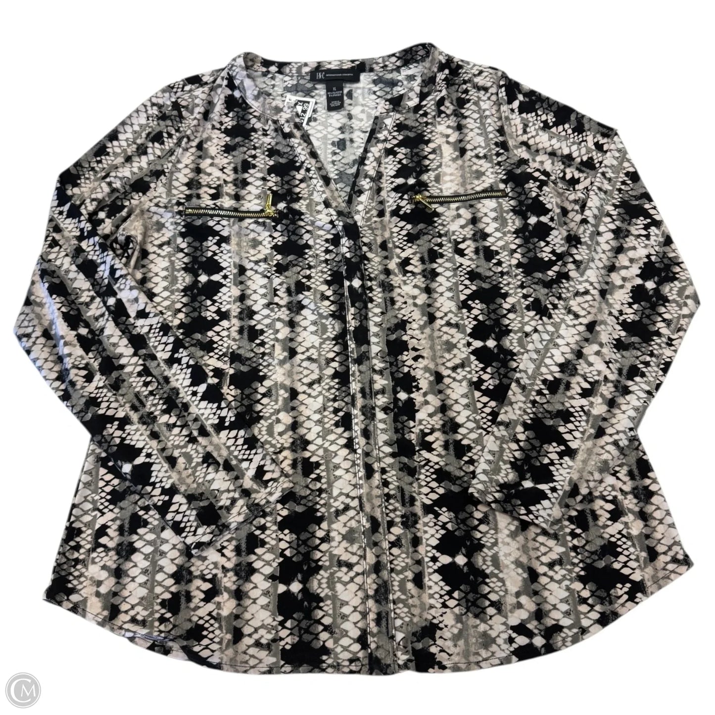 Top Long Sleeve By Inc In Black & White, Size: Xl