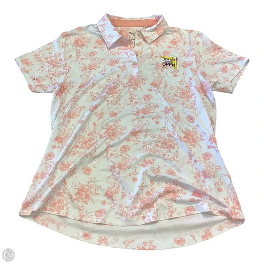 Athletic Top Short Sleeve By Puma In Pink & White, Size: M
