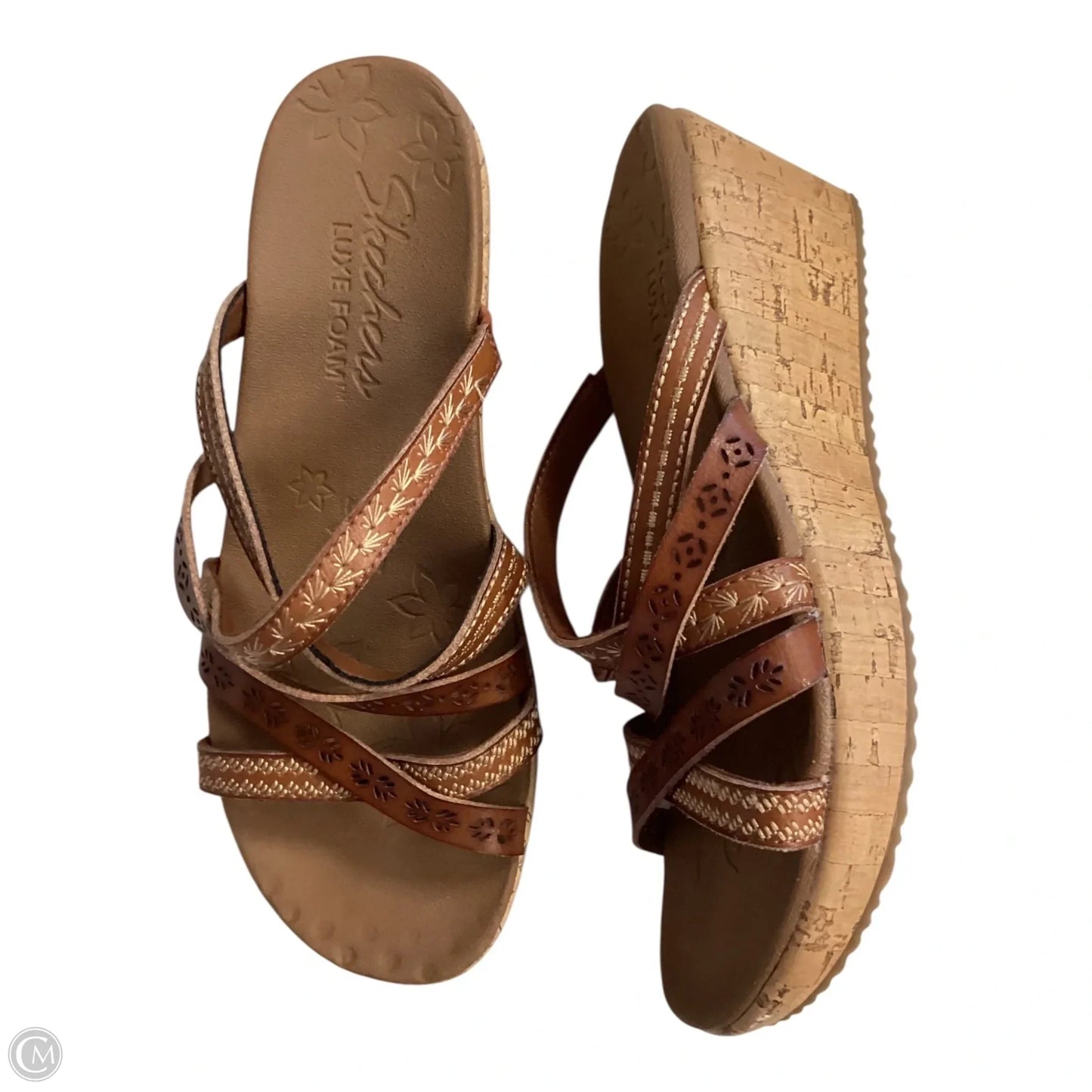 Sandals Heels Wedge By Skechers In Brown, Size: 7