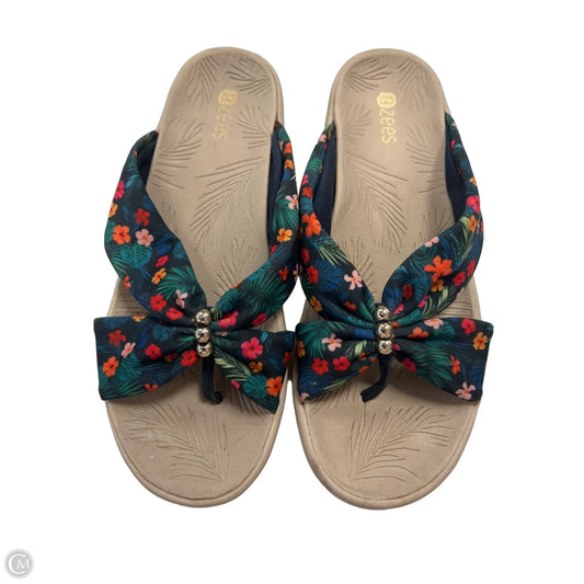 Sandals Heels Wedge By Bzees In Floral Print, Size: 7.5