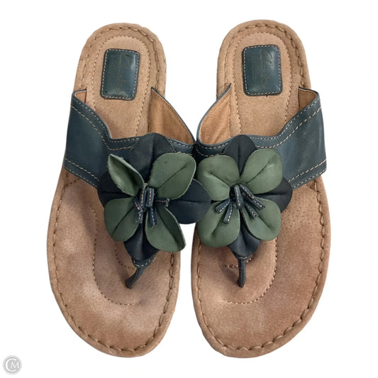 Sandals Flats By Clarks In Blue & Tan, Size: 9