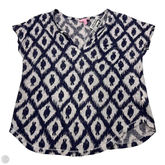 Top Short Sleeve Designer By Lilly Pulitzer In Blue & White, Size: S
