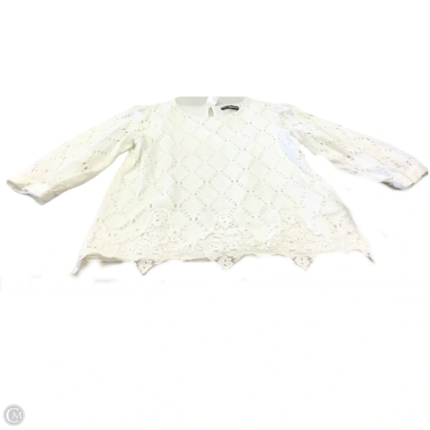 Top 3/4 Sleeve Designer By Karl Lagerfeld In White, Size: M