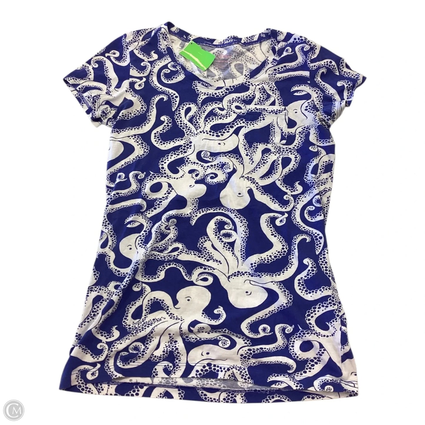 Top Short Sleeve Designer By Lilly Pulitzer In Blue & White, Size: S