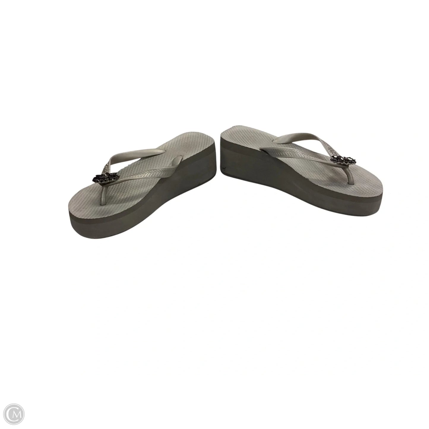 Sandals Flip Flops By Clothes Mentor In Black & Silver, Size: 9.5