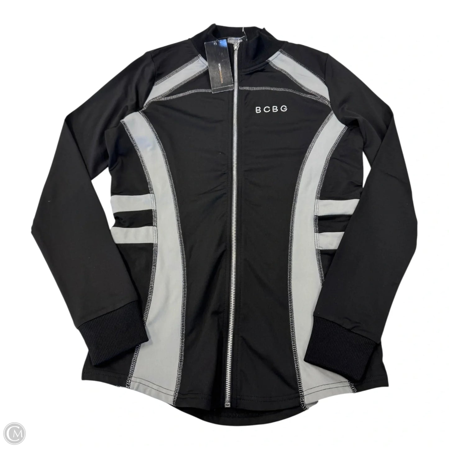 Athletic Jacket By Bcbgmaxazria In Black & Grey, Size: S