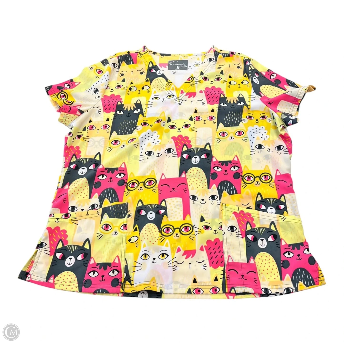 Top Short Sleeve By Clothes Mentor In Pink & Yellow, Size: L